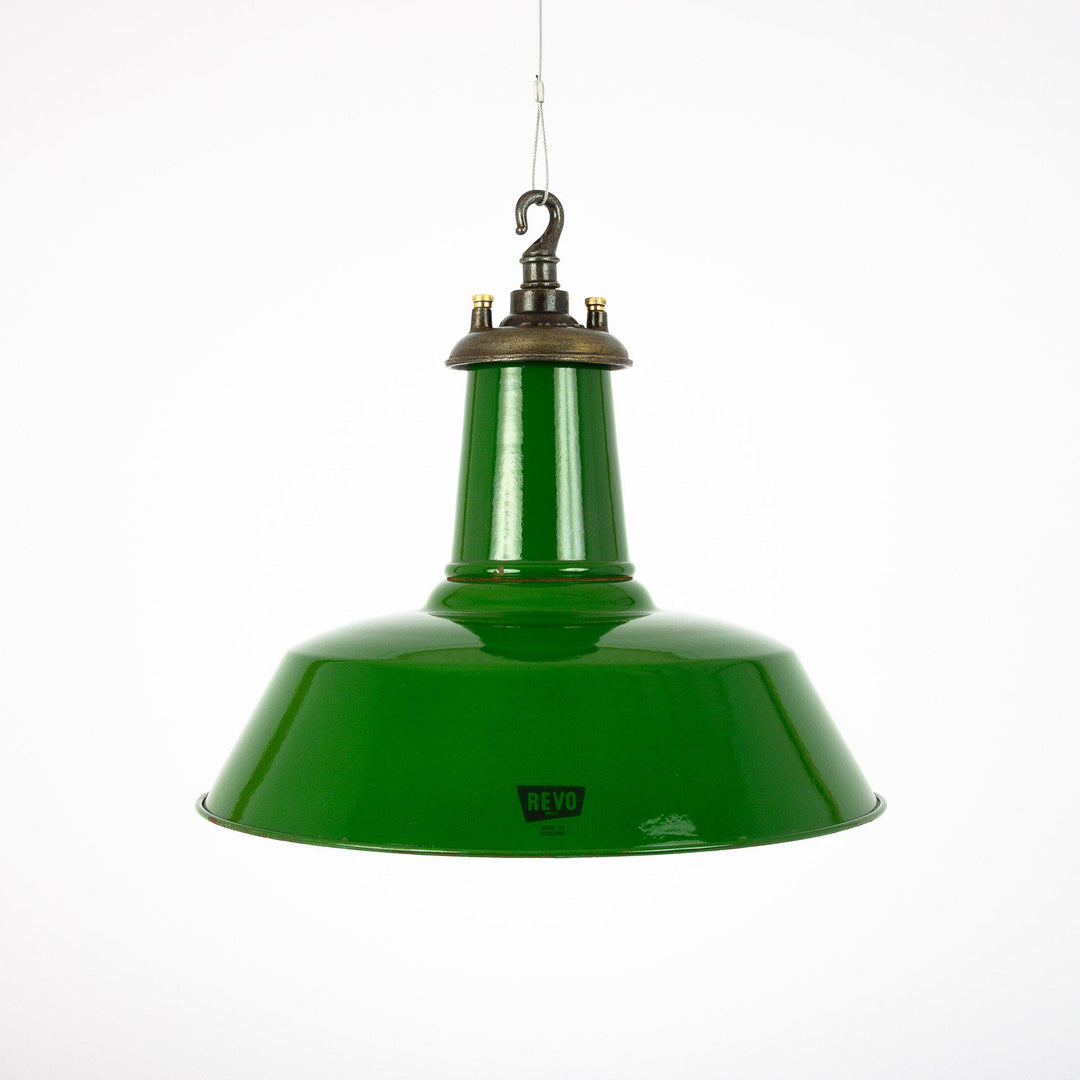 Original Industrial Green Enamel Factory Pendant Lights by Revo Tipton