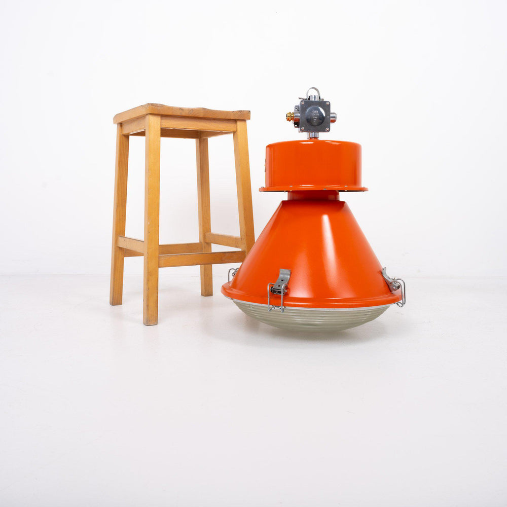 Oversized Vintage Polish Paint Factory Pendant Lights - Orange