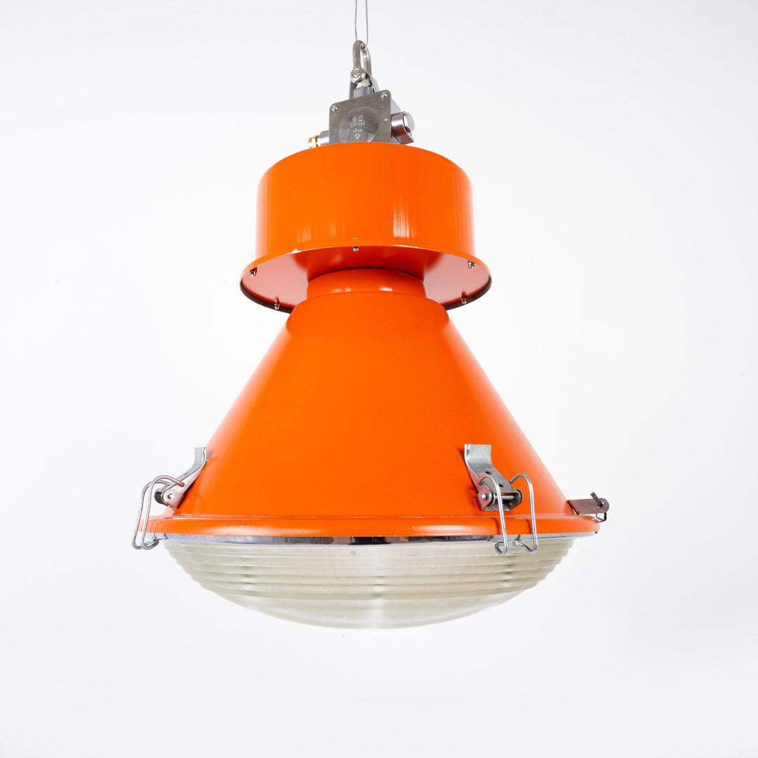 Oversized Vintage Polish Paint Factory Pendant Lights - Orange