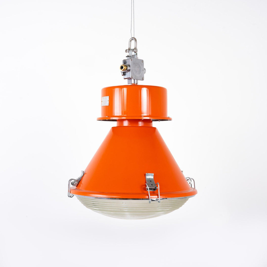 Oversized Vintage Polish Paint Factory Pendant Lights - Orange