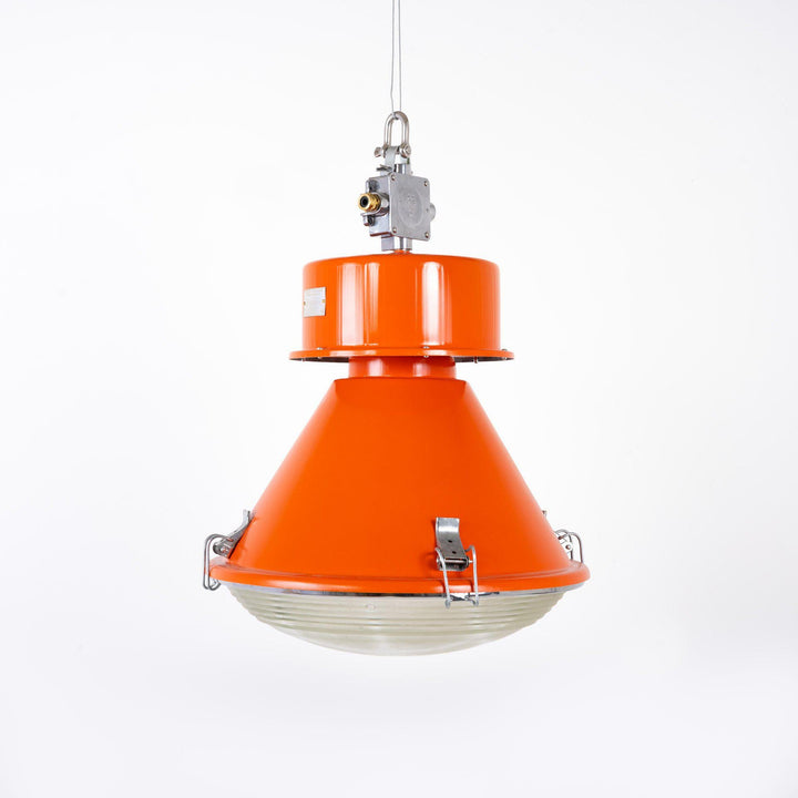 Oversized Vintage Polish Paint Factory Pendant Lights - Orange