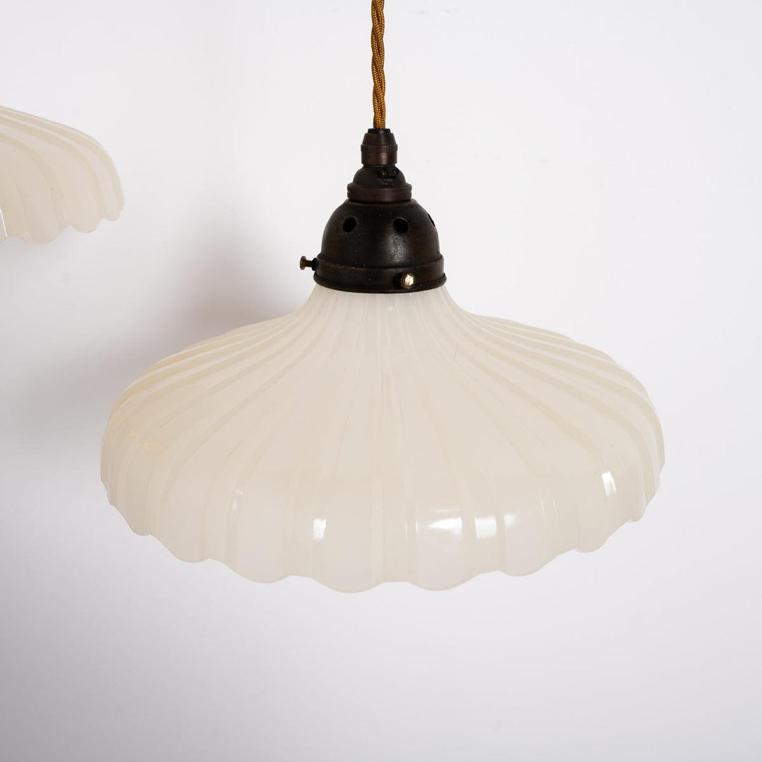 Pair of Large Vintage Moonstone Glass Pendant Lights by Jefferson & Co