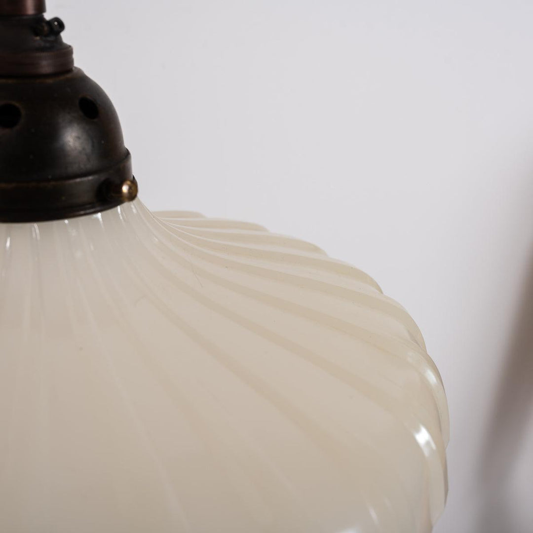 Pair of Large Vintage Moonstone Glass Pendant Lights by Jefferson & Co