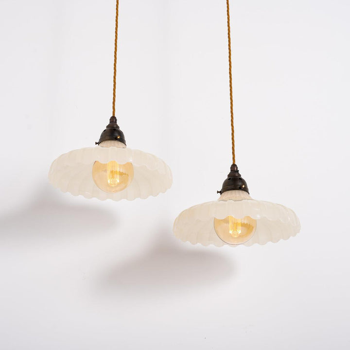 Pair of Large Vintage Moonstone Glass Pendant Lights by Jefferson & Co