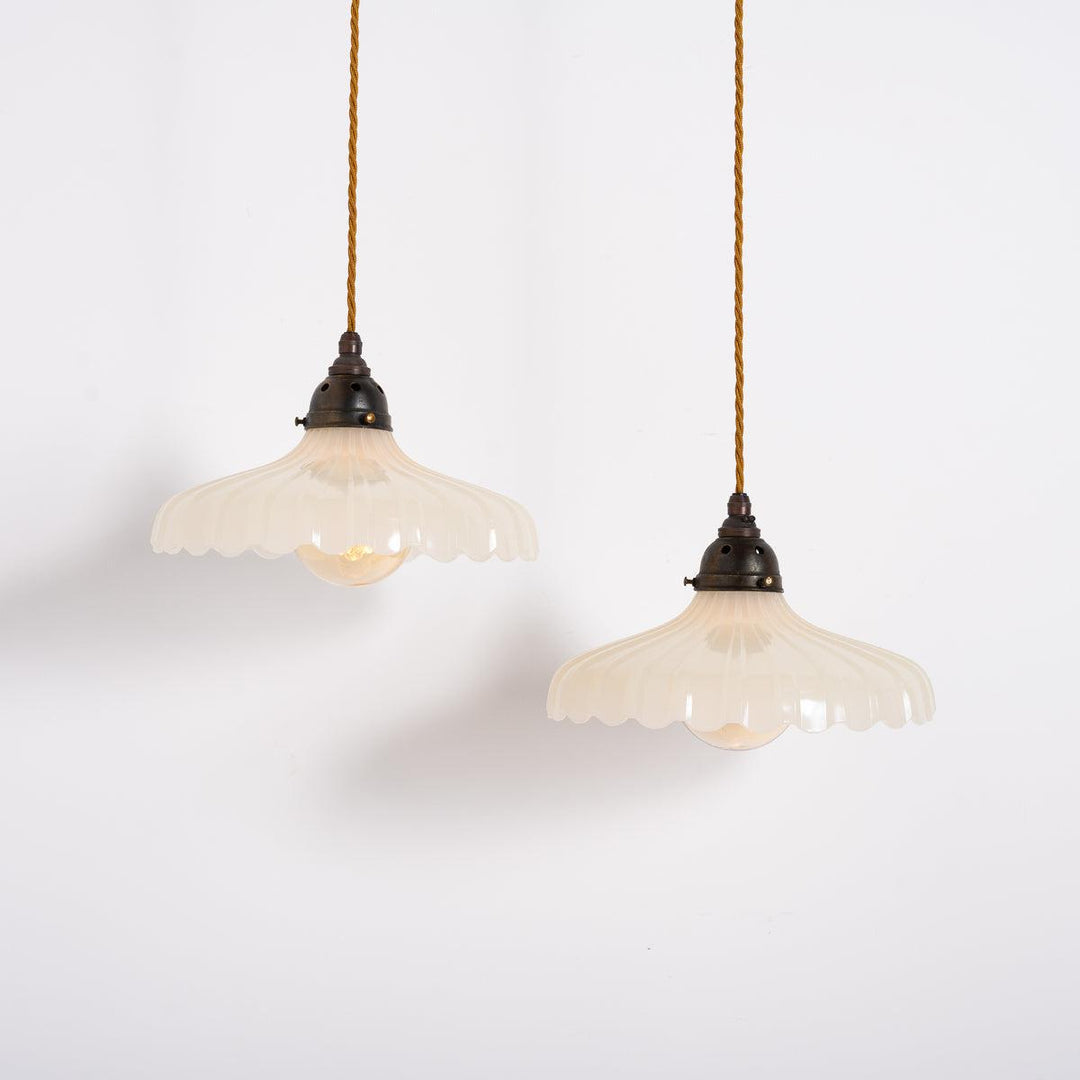 Pair of Large Vintage Moonstone Glass Pendant Lights by Jefferson & Co