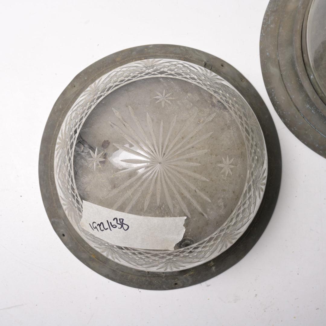 Pair of Rare Antique Star-Cut Crystal Flush Mounts with Hinged Brass Galleries