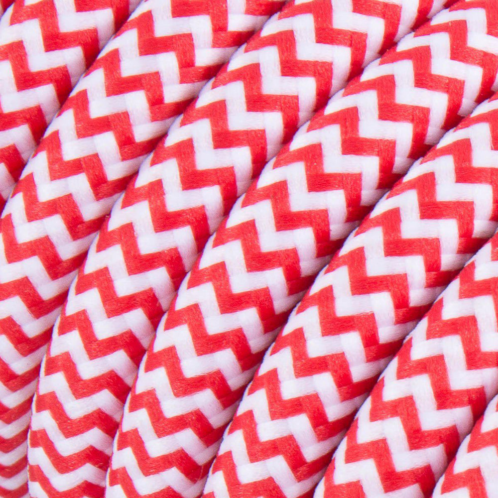 Premium Round Fabric Lighting Cable Rayon - ZigZag Red & White