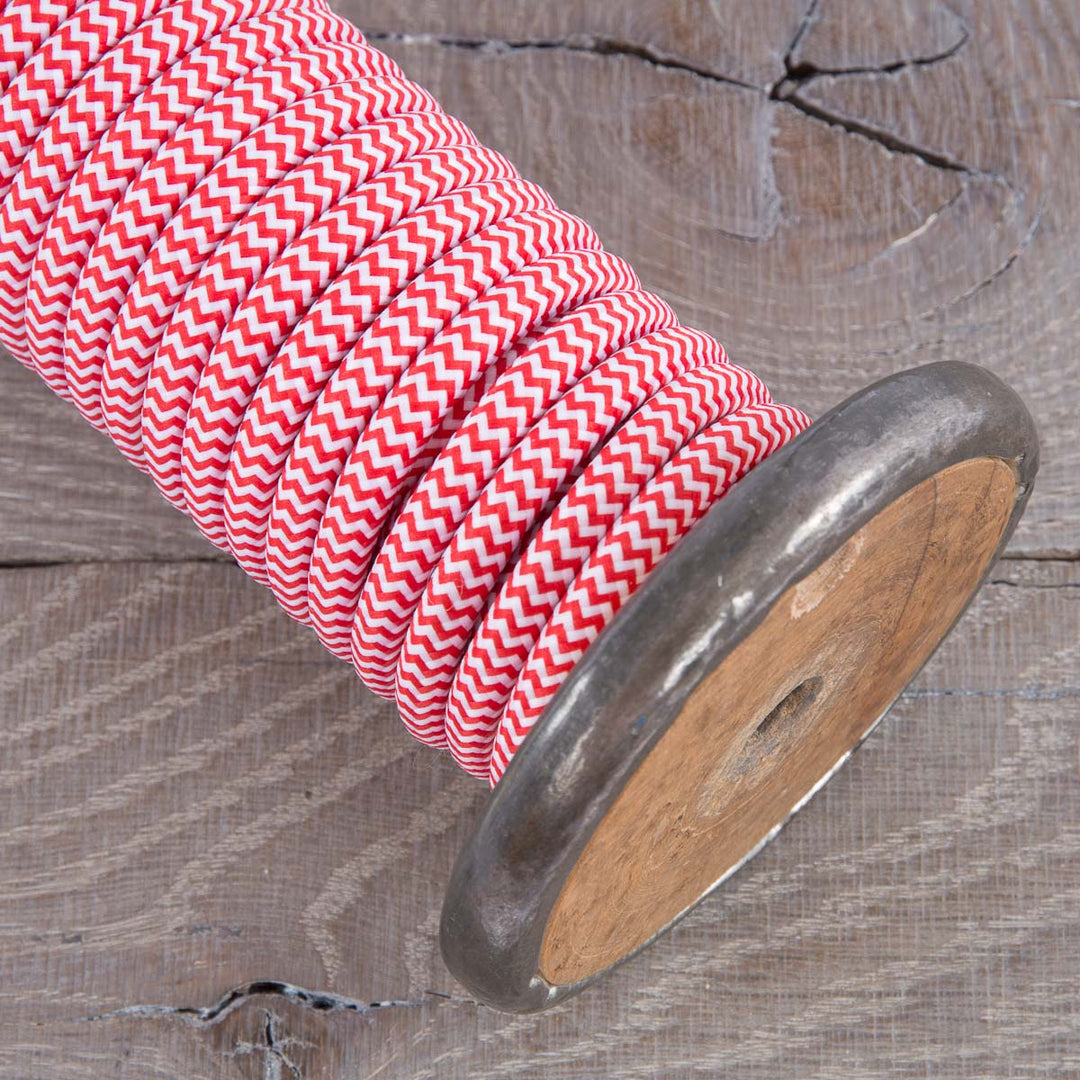 Premium Round Fabric Lighting Cable Rayon - ZigZag Red & White