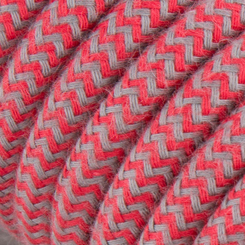 Premium Round Fabric Lighting Cable ZigZag Fire Red & Grey
