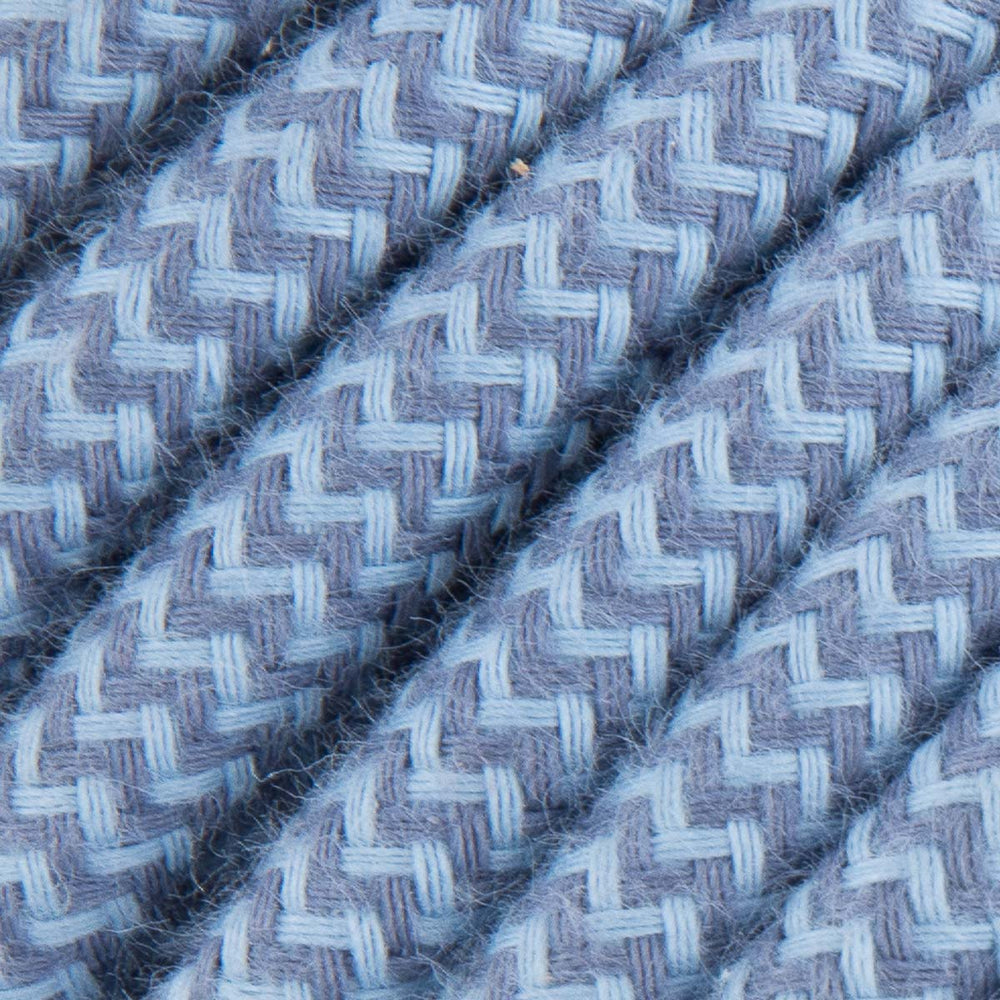 Premium Round Fabric Lighting Cable ZigZag Stone Grey & Ocean