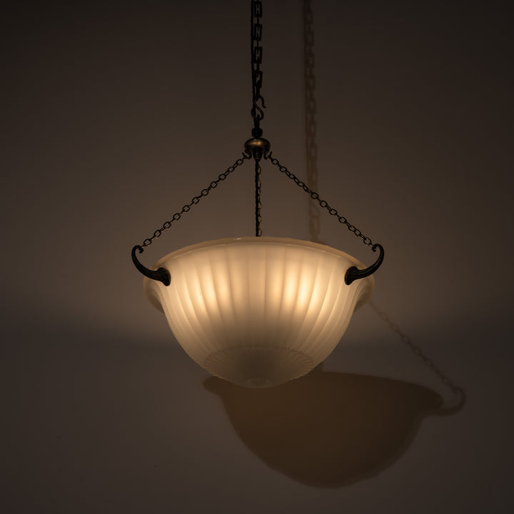 Rare 16 inch Jefferson Moonstone Deep Bowl Plafonnier with Exceptional Quality Cast Fittings