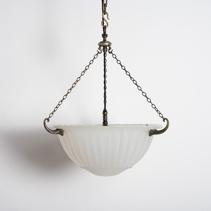 Rare 16 inch Jefferson Moonstone Deep Bowl Plafonnier with Exceptional Quality Cast Fittings