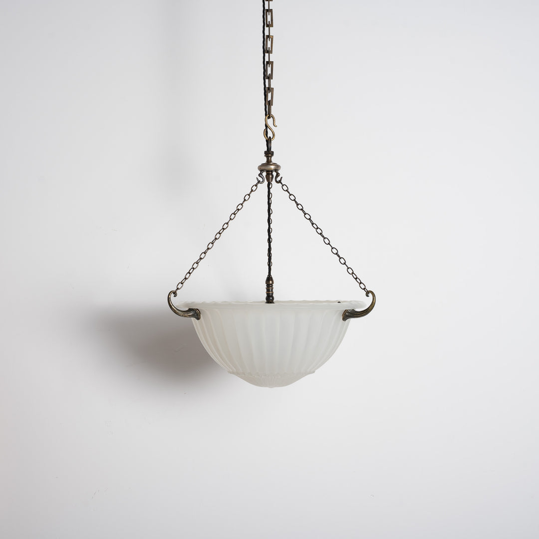 Rare 16 inch Jefferson Moonstone Deep Bowl Plafonnier with Exceptional Quality Cast Fittings