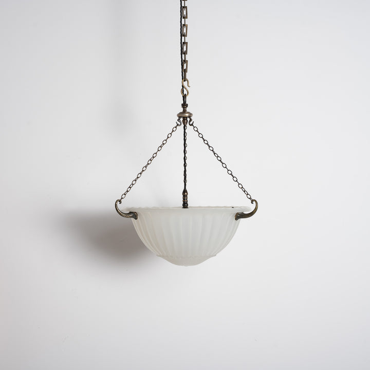 Rare 16 inch Jefferson Moonstone Deep Bowl Plafonnier with Exceptional Quality Cast Fittings