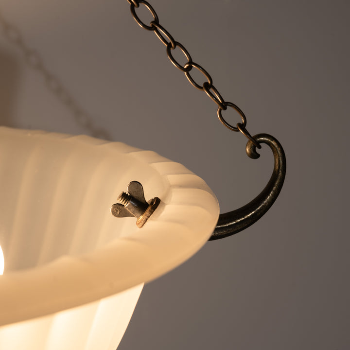 Rare 16 inch Jefferson Moonstone Deep Bowl Plafonnier with Exceptional Quality Cast Fittings