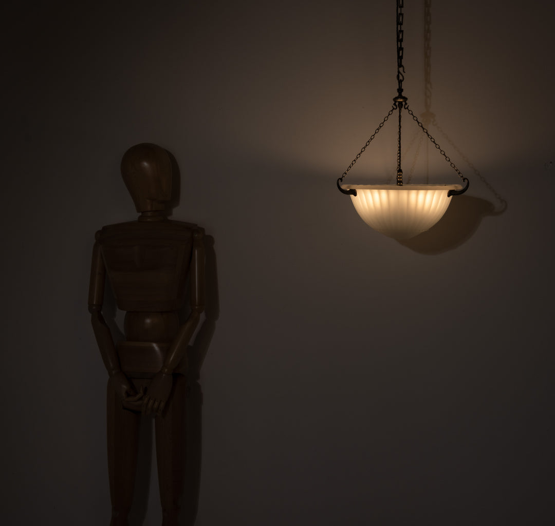 Rare 16 inch Jefferson Moonstone Deep Bowl Plafonnier with Exceptional Quality Cast Fittings