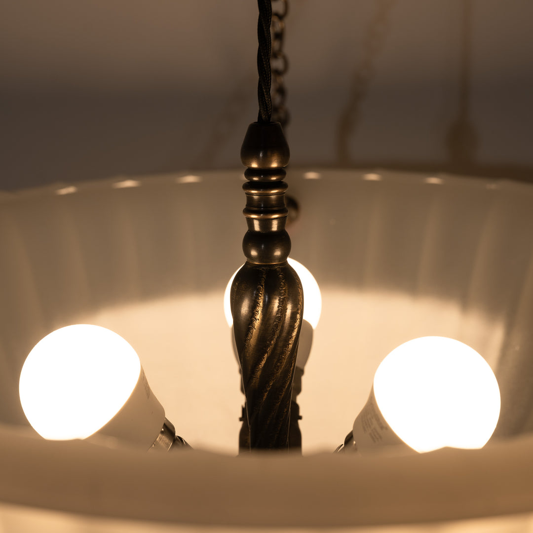 Rare 16 inch Jefferson Moonstone Deep Bowl Plafonnier with Exceptional Quality Cast Fittings