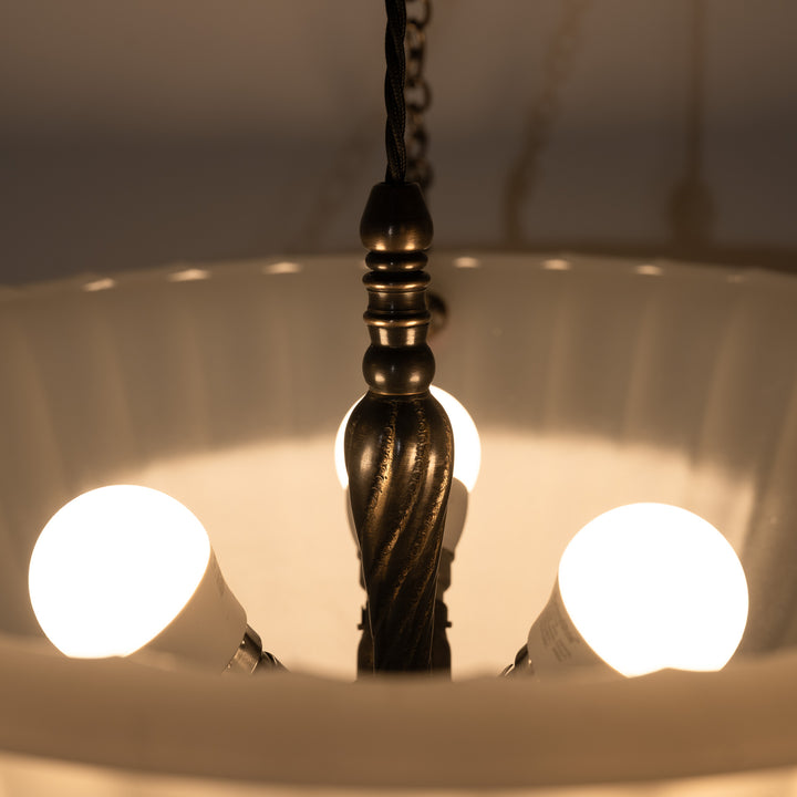 Rare 16 inch Jefferson Moonstone Deep Bowl Plafonnier with Exceptional Quality Cast Fittings