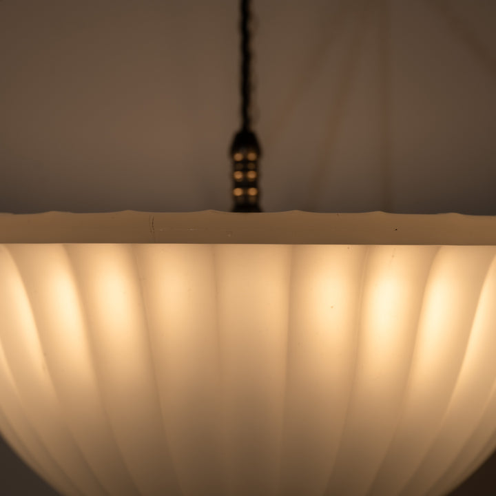 Rare 16 inch Jefferson Moonstone Deep Bowl Plafonnier with Exceptional Quality Cast Fittings