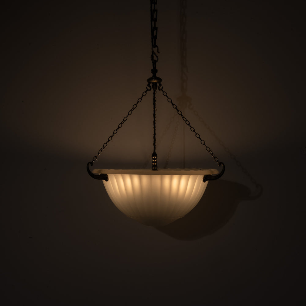 Rare 16 inch Jefferson Moonstone Deep Bowl Plafonnier with Exceptional Quality Cast Fittings