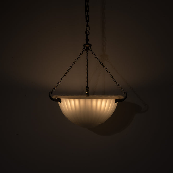 Rare 16 inch Jefferson Moonstone Deep Bowl Plafonnier with Exceptional Quality Cast Fittings