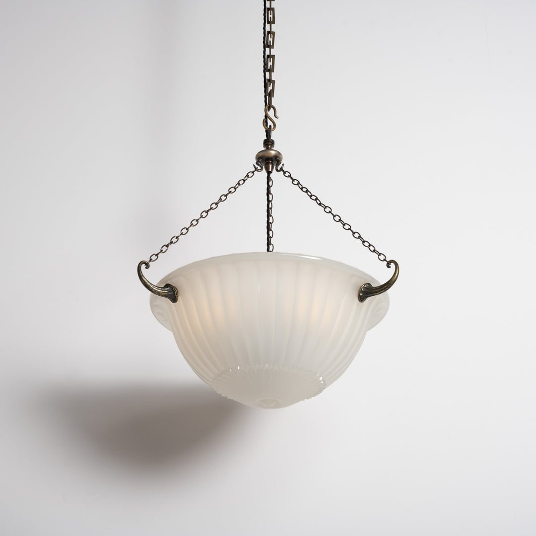 Rare 16 inch Jefferson Moonstone Deep Bowl Plafonnier with Exceptional Quality Cast Fittings