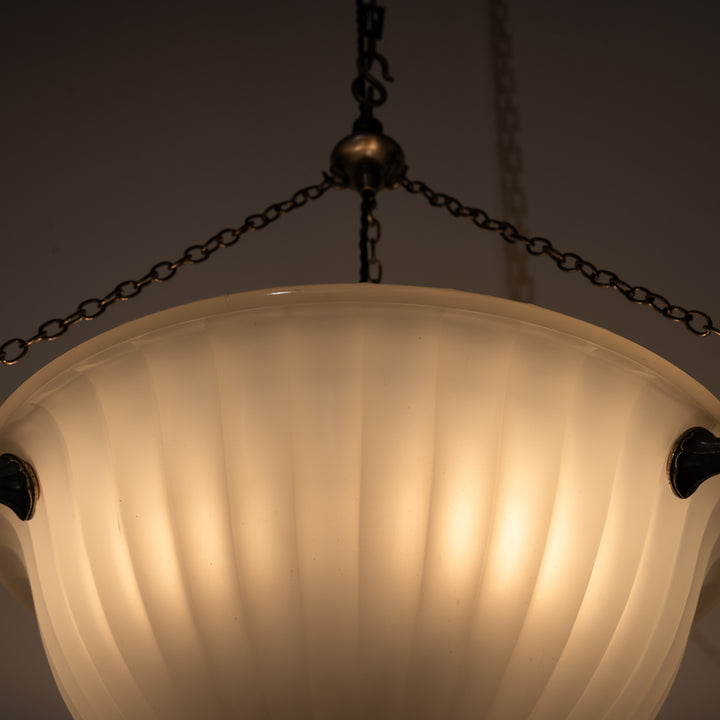 Rare 16 inch Jefferson Moonstone Deep Bowl Plafonnier with Exceptional Quality Cast Fittings