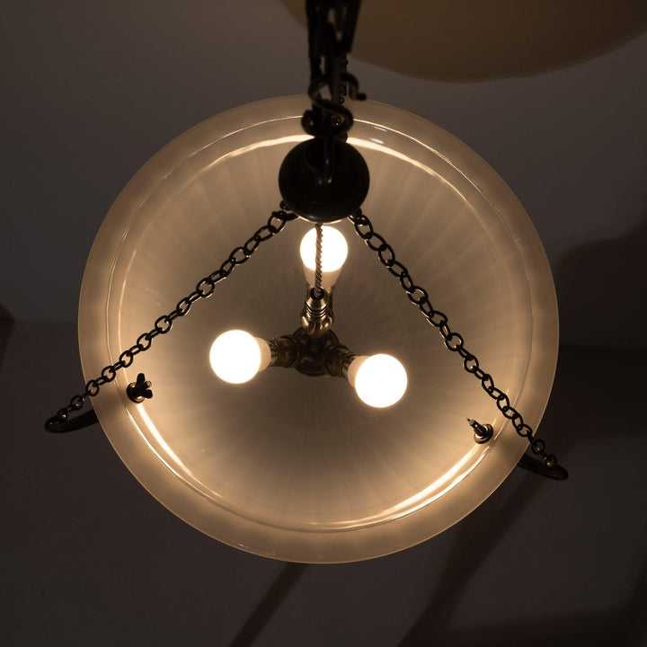 Rare 16 inch Jefferson Moonstone Deep Bowl Plafonnier with Exceptional Quality Cast Fittings