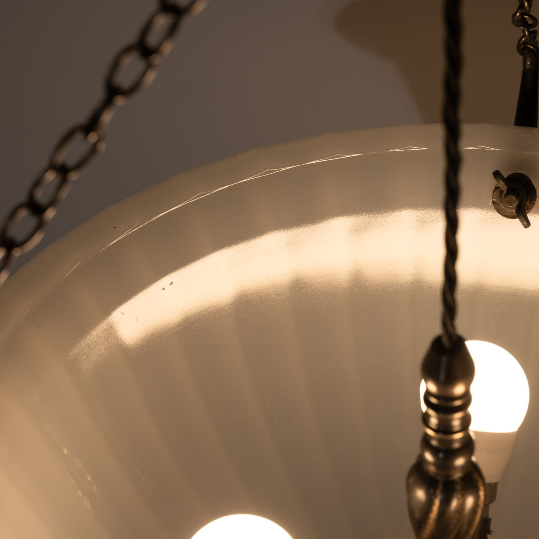 Rare 16 inch Jefferson Moonstone Deep Bowl Plafonnier with Exceptional Quality Cast Fittings