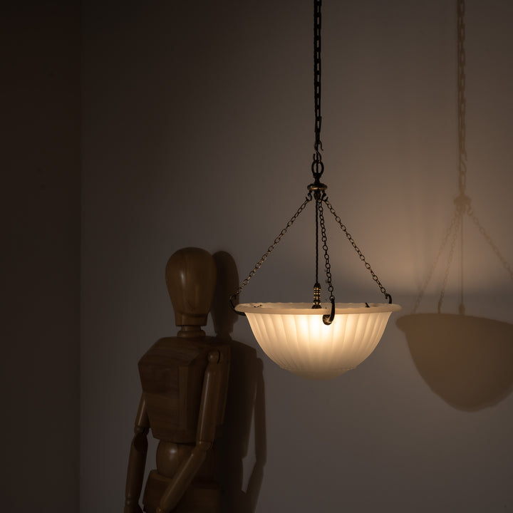 Rare 16 inch Jefferson Moonstone Deep Bowl Plafonnier with Exceptional Quality Cast Fittings