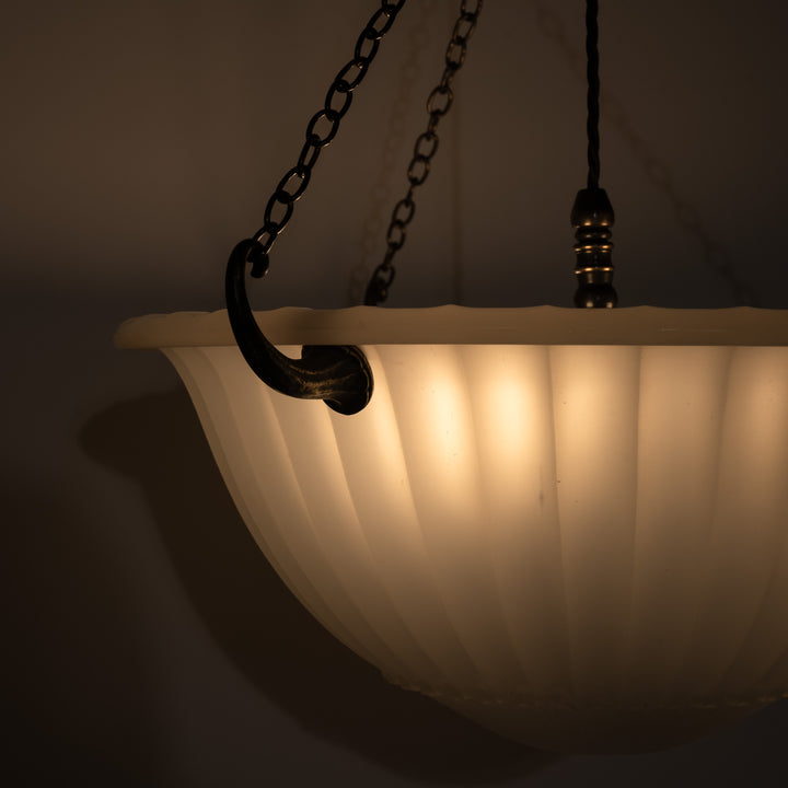 Rare 16 inch Jefferson Moonstone Deep Bowl Plafonnier with Exceptional Quality Cast Fittings