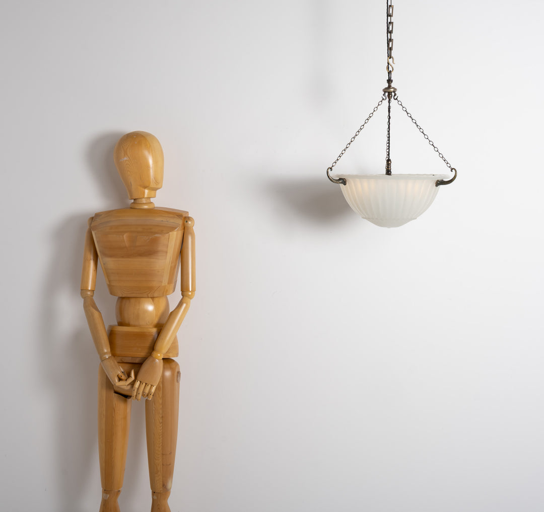 Rare 16 inch Jefferson Moonstone Deep Bowl Plafonnier with Exceptional Quality Cast Fittings