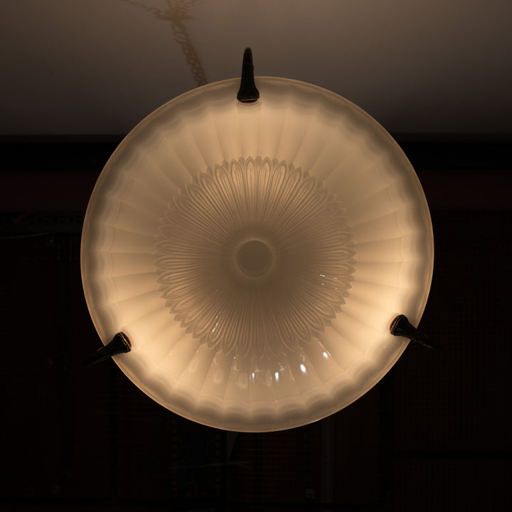 Rare 16 inch Jefferson Moonstone Deep Bowl Plafonnier with Exceptional Quality Cast Fittings