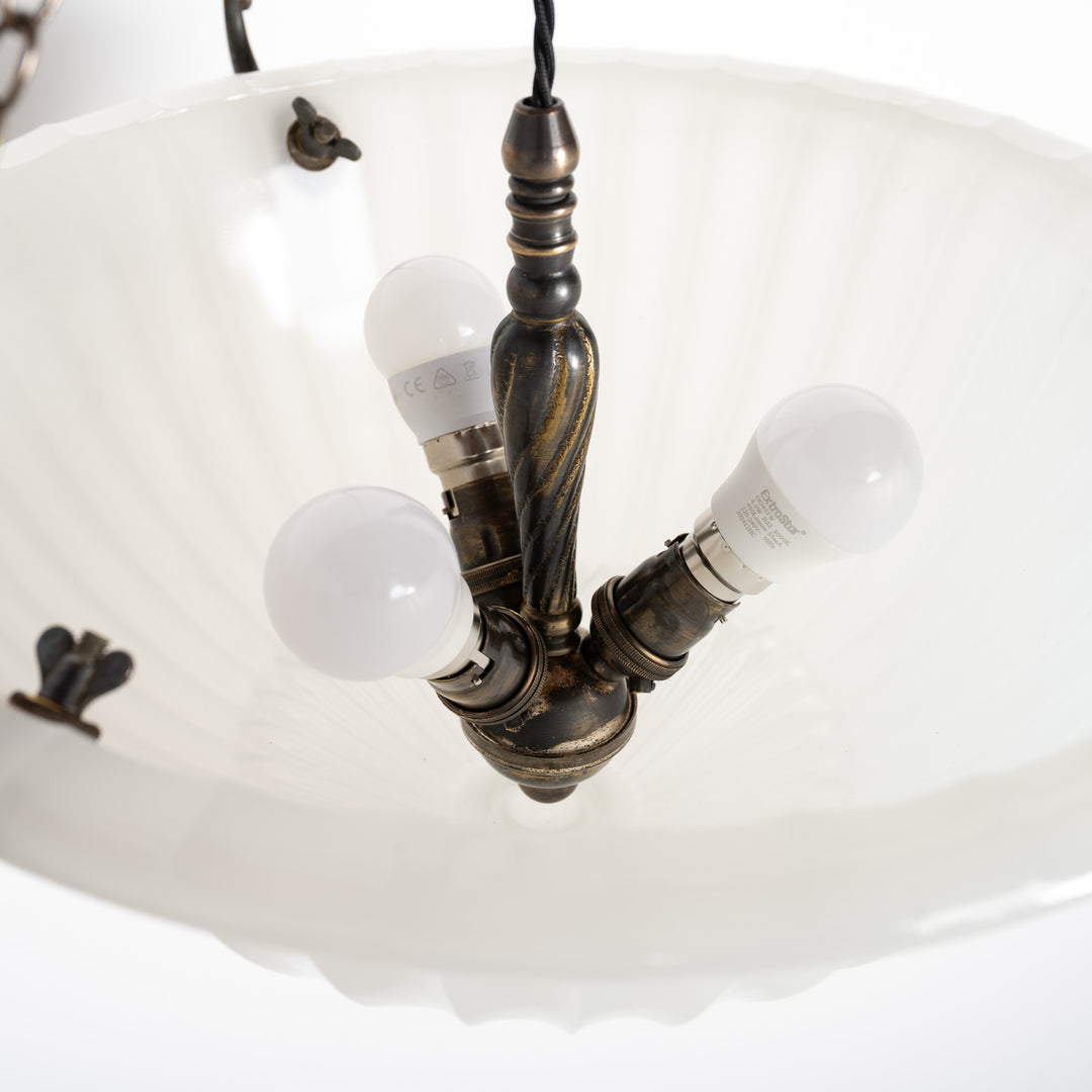 Rare 16 inch Jefferson Moonstone Deep Bowl Plafonnier with Exceptional Quality Cast Fittings