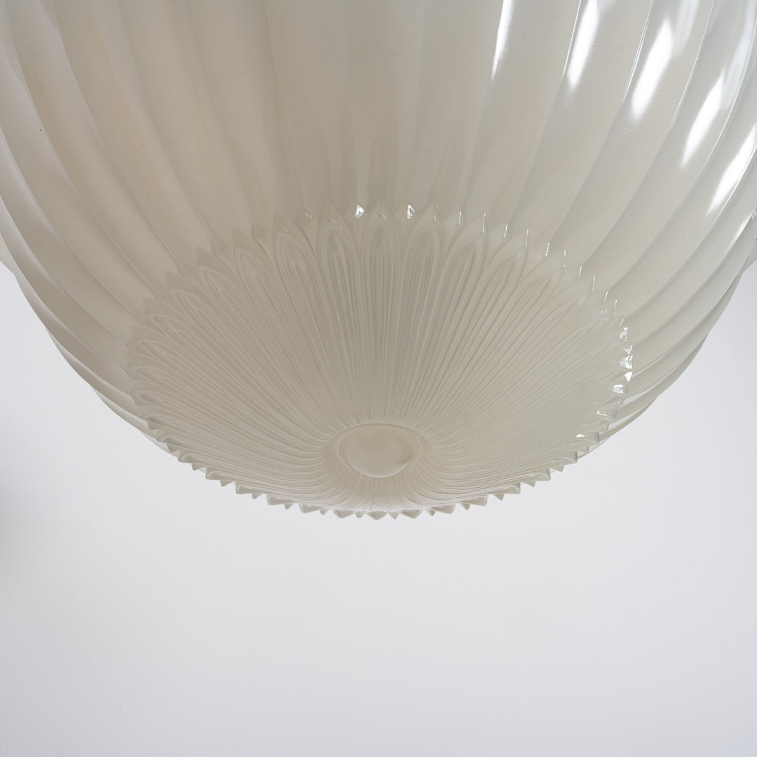 Rare 16 inch Jefferson Moonstone Deep Bowl Plafonnier with Exceptional Quality Cast Fittings