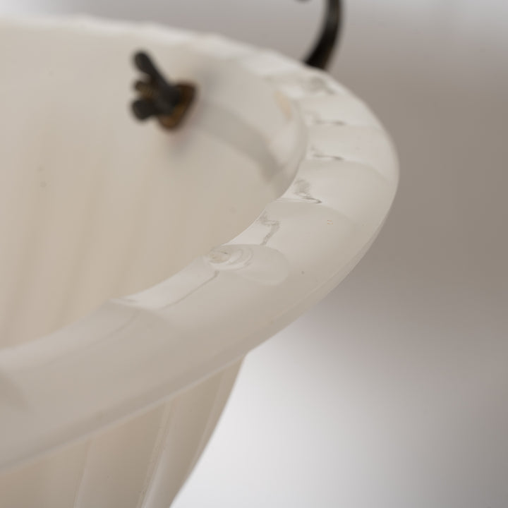 Rare 16 inch Jefferson Moonstone Deep Bowl Plafonnier with Exceptional Quality Cast Fittings