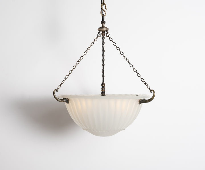 Rare 16 inch Jefferson Moonstone Deep Bowl Plafonnier with Exceptional Quality Cast Fittings