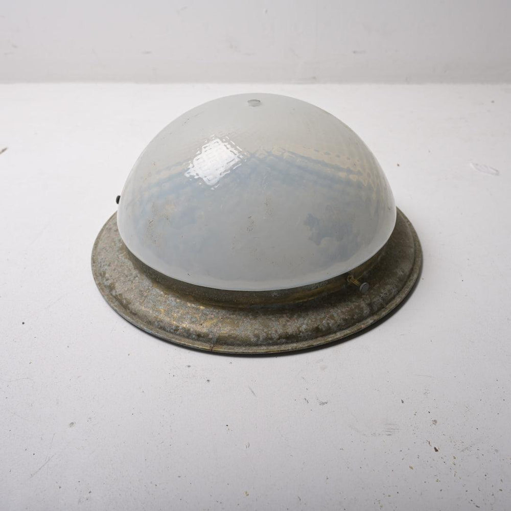 Rare Antique Opalescent Glass Flush Mount with Waffle Texture & Aged Brass Gallery