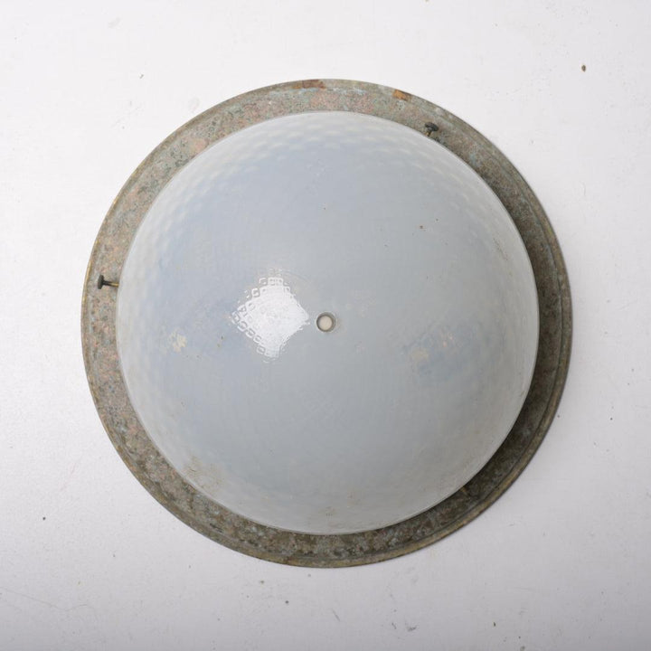 Rare Antique Opalescent Glass Flush Mount with Waffle Texture & Aged Brass Gallery