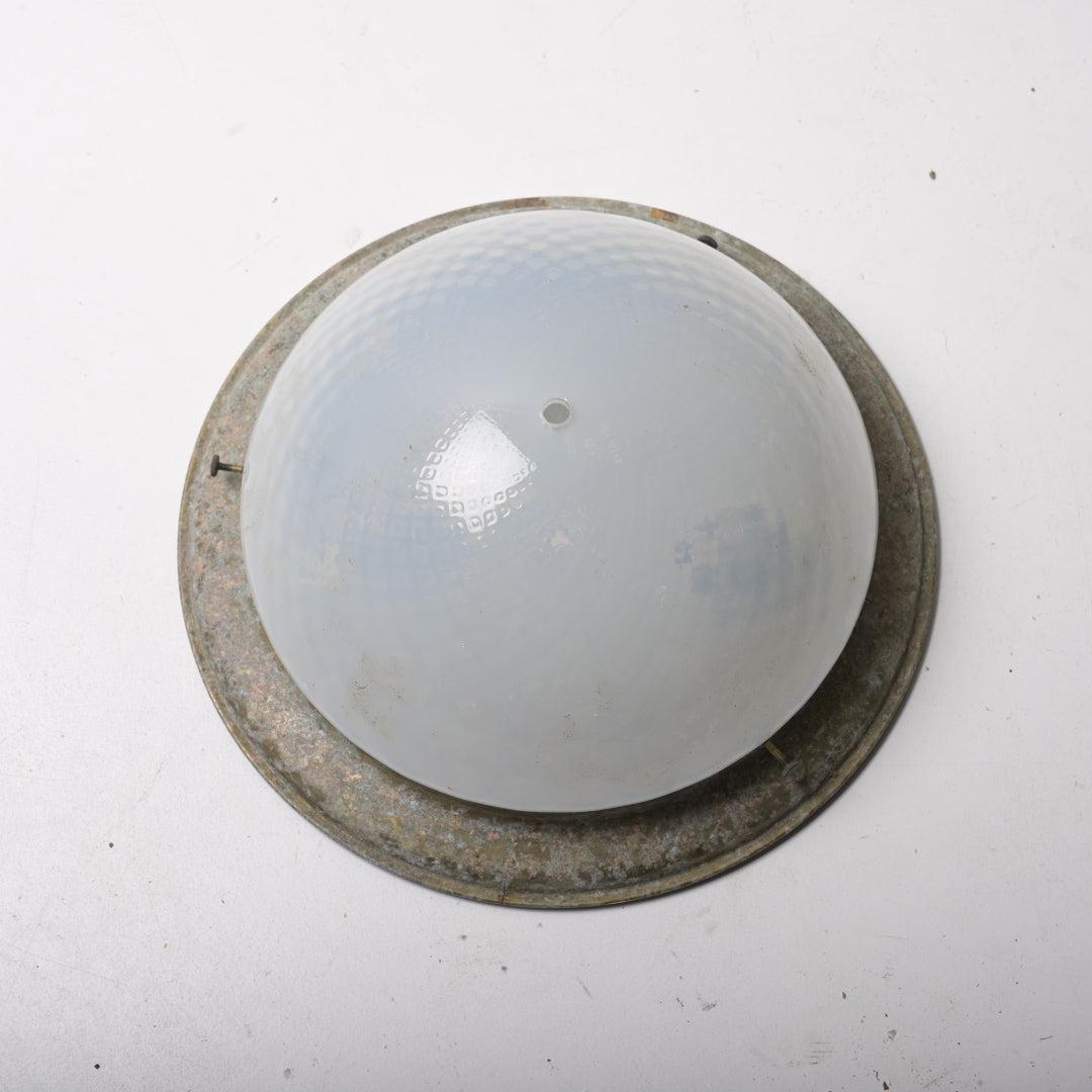 Rare Antique Opalescent Glass Flush Mount with Waffle Texture & Aged Brass Gallery