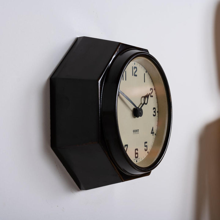 Rare Art Deco Octagonal Bakelite Wall Clock by Gent of Leicester