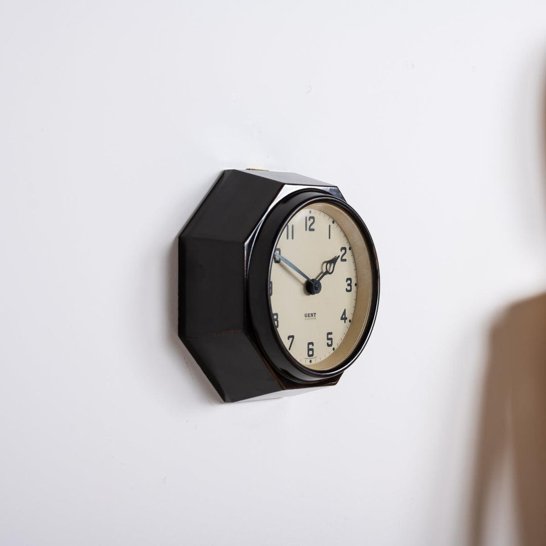 Rare Art Deco Octagonal Bakelite Wall Clock by Gent of Leicester