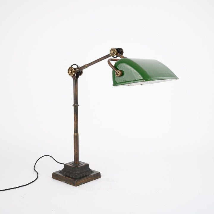 Rare Brass Bankers Lamp with Daisy Joints by John Dugdill and Co