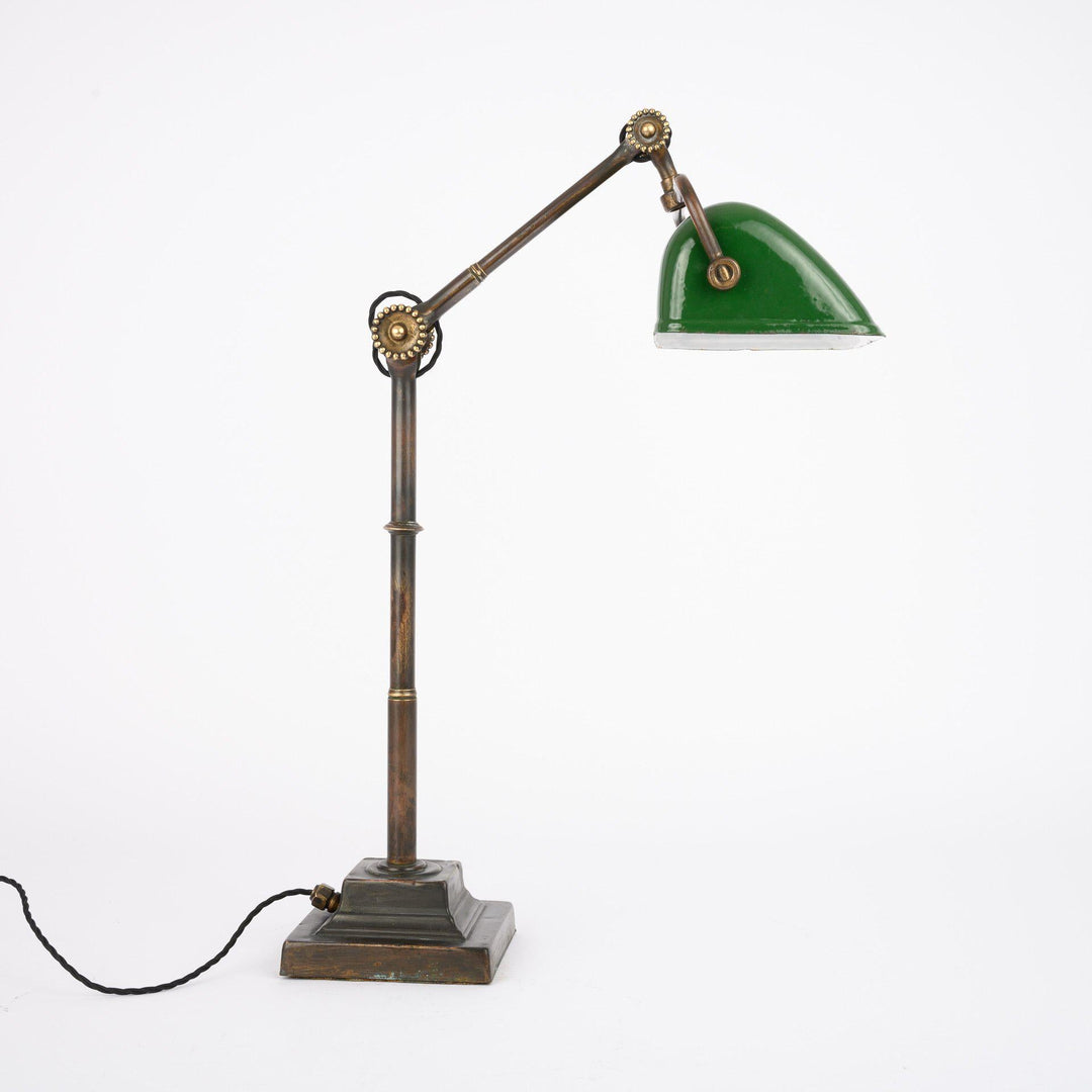 Rare Brass Bankers Lamp with Daisy Joints by John Dugdill and Co