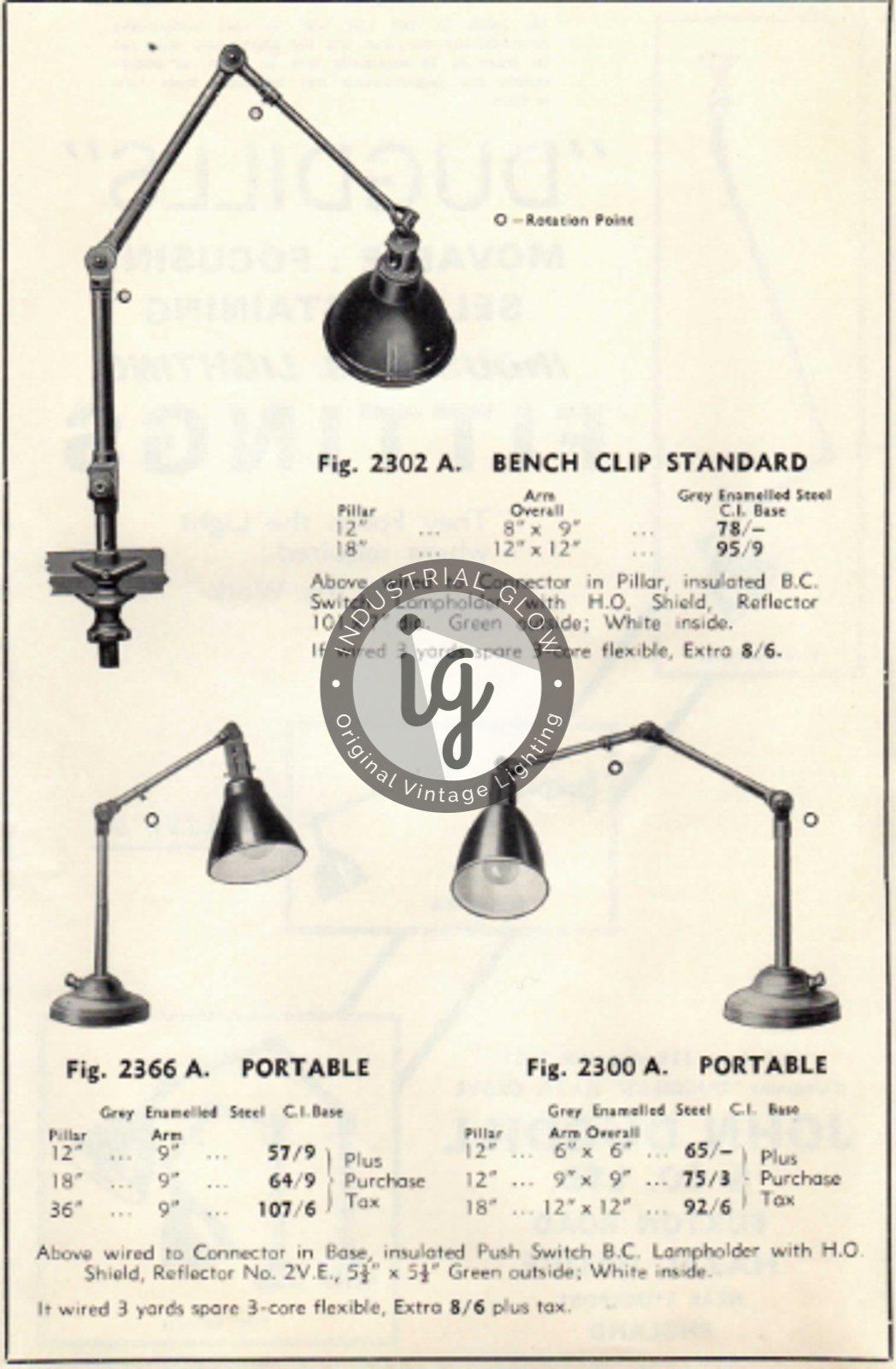 Rare Dugdill Clamp Base Machinist Lamp