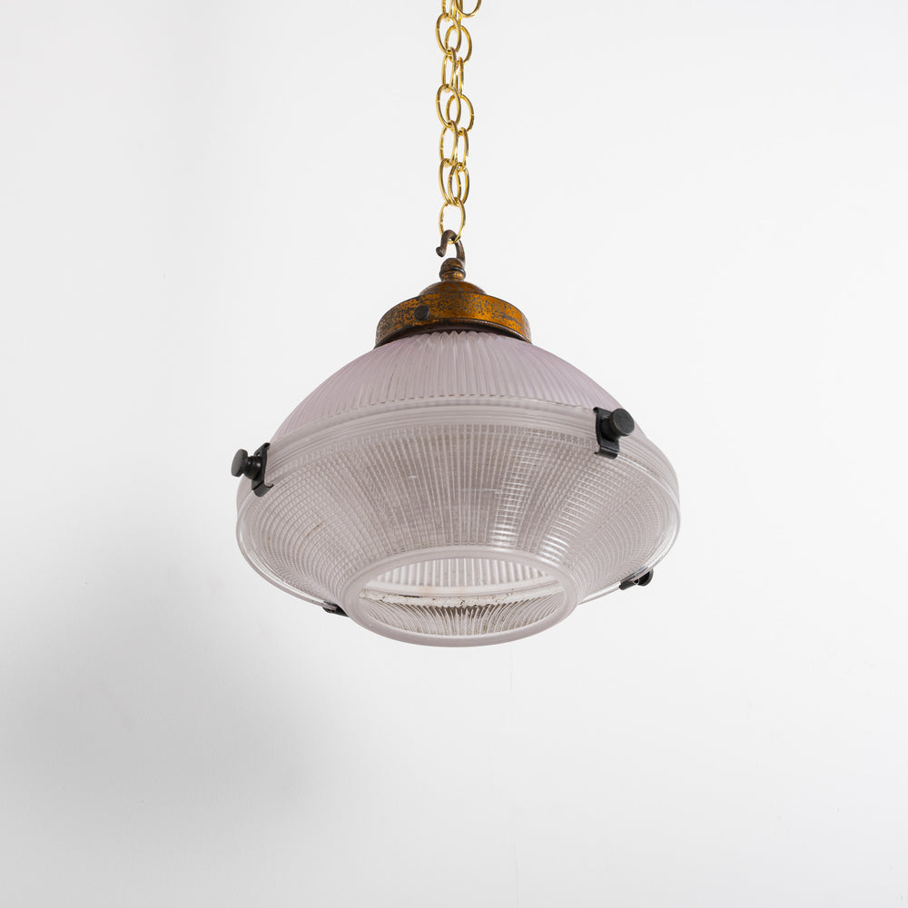 Rare Holophane Two-Part Reflector-Refractor Lilac Prismatic Glass Pendant Light
