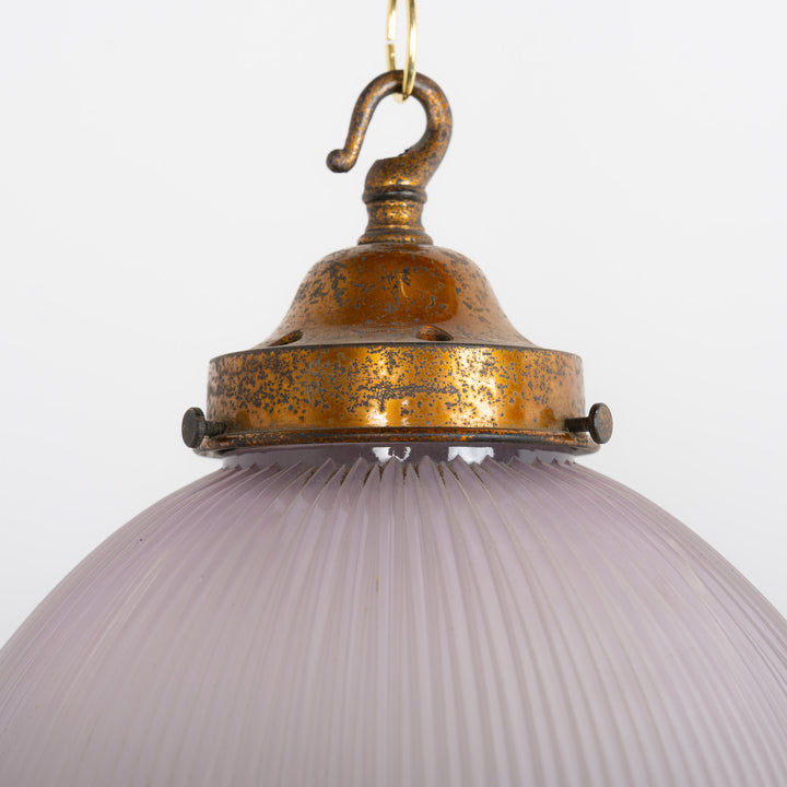 Rare Holophane Two-Part Reflector-Refractor Lilac Prismatic Glass Pendant Light