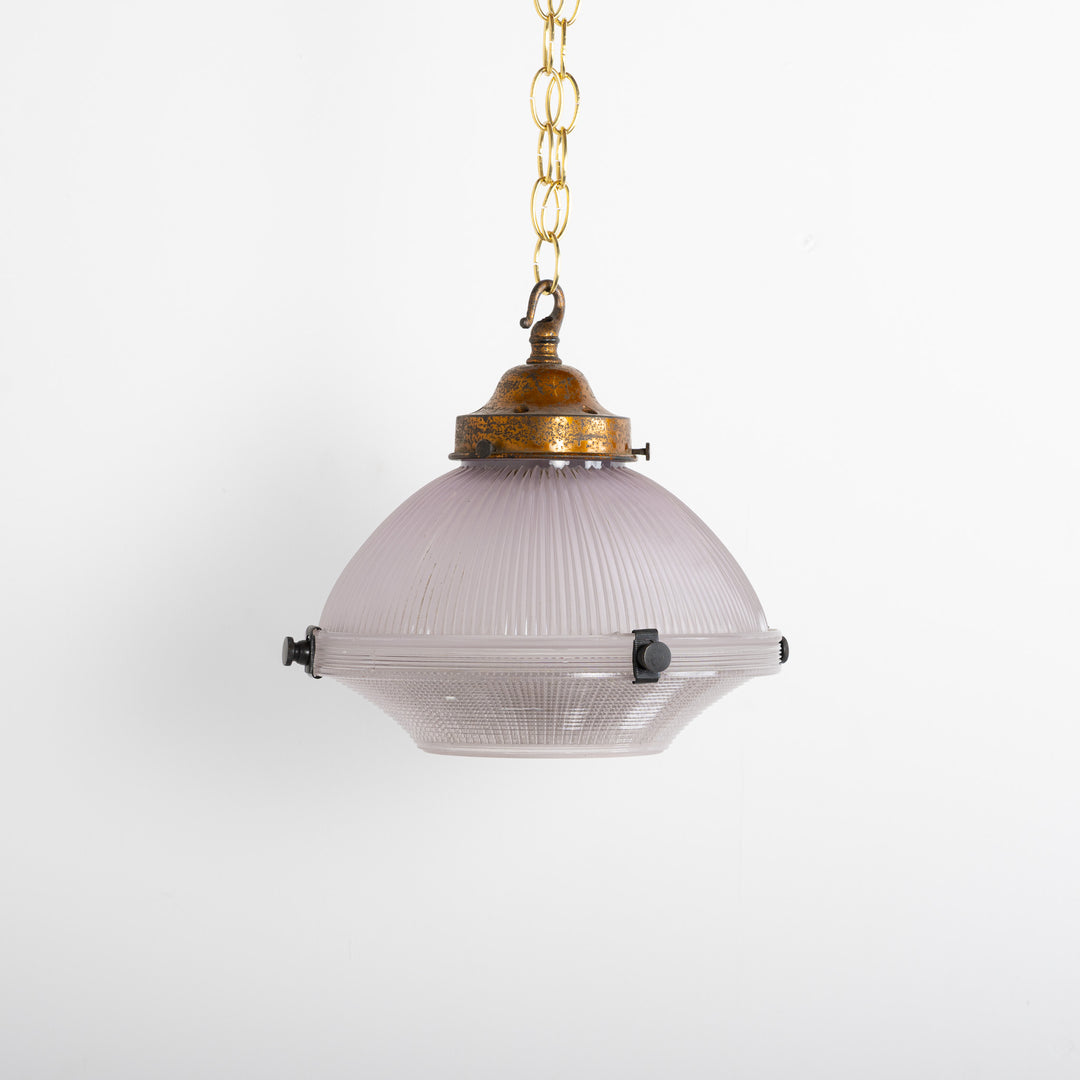 Rare Holophane Two-Part Reflector-Refractor Lilac Prismatic Glass Pendant Light