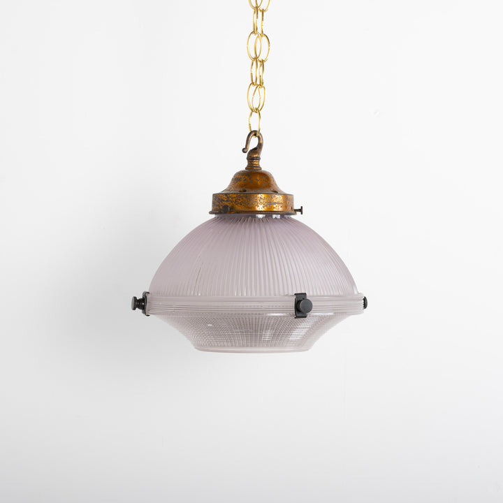 Rare Holophane Two-Part Reflector-Refractor Lilac Prismatic Glass Pendant Light