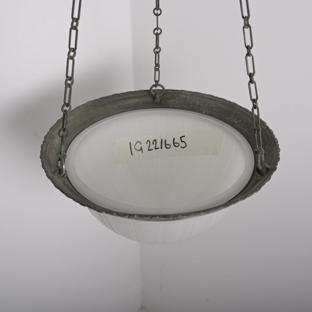 Rare Jefferson 482 Moonstone Plafonnier Pendant Light in Nickel-Plated Bronze Frame